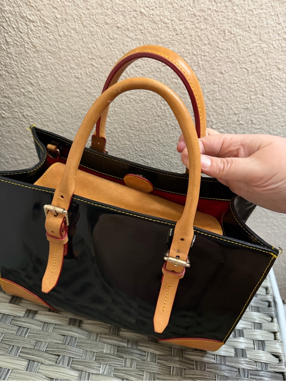 Dooney & Bourke Janine Black Patent Leather Satchel Tote Bag w/ Leather Handles - Picture 13 of 15